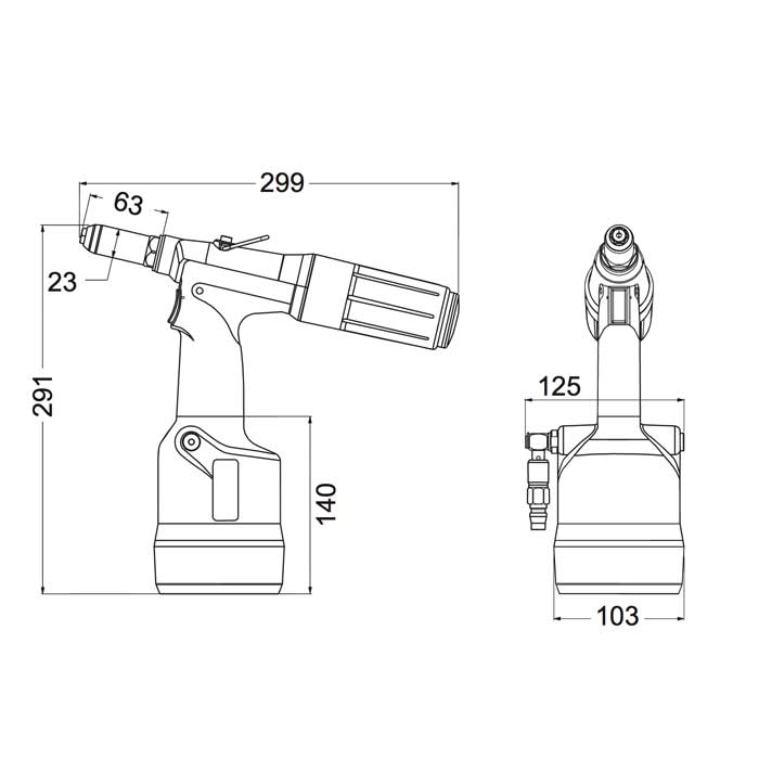 Oleopneumatic tool for blind rivets