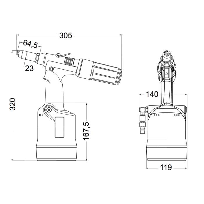 Oleopneumatic tools for blind rivets