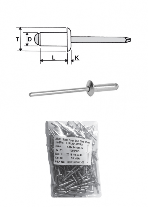 Blind rivets aluminium / steel zinc plated - Dome head - Blister packaging of 100 pieces