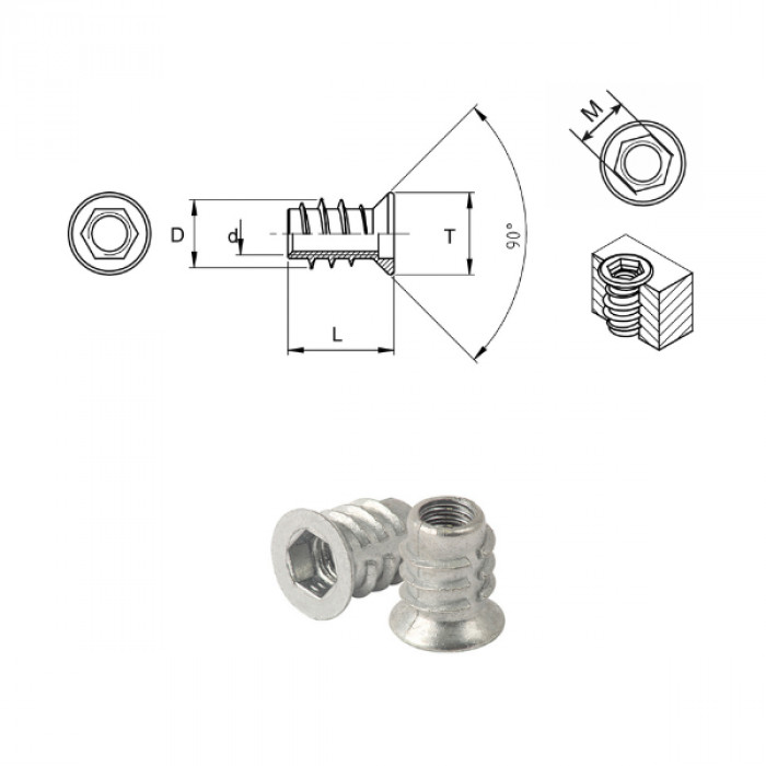 Self-tapping threaded inserts BF type