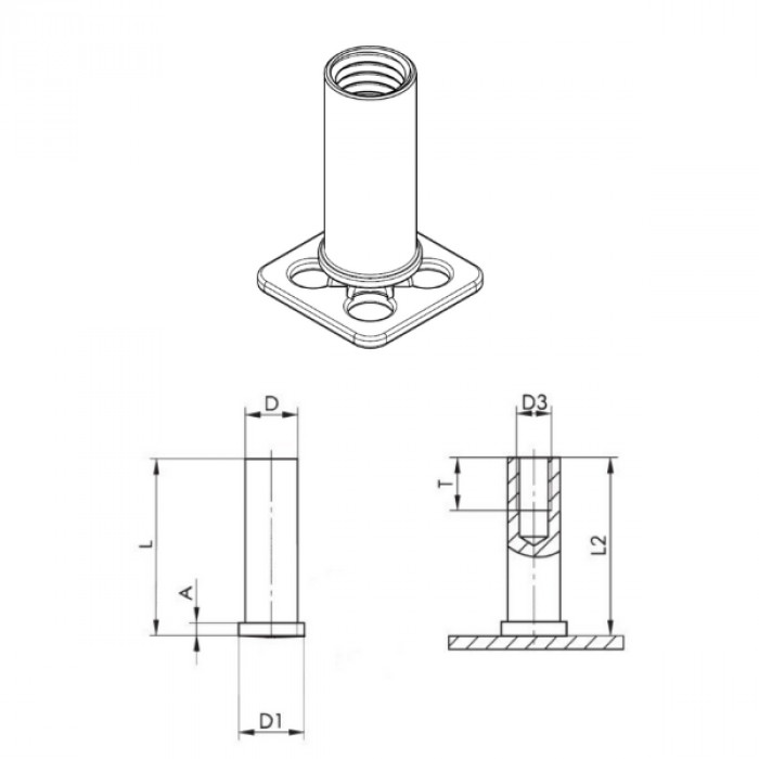 Plate with threaded bush FXDFC blind
