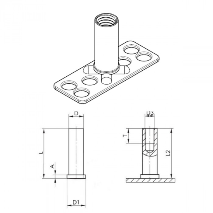 Piastrina con distanziale filettato FXDFC cieco