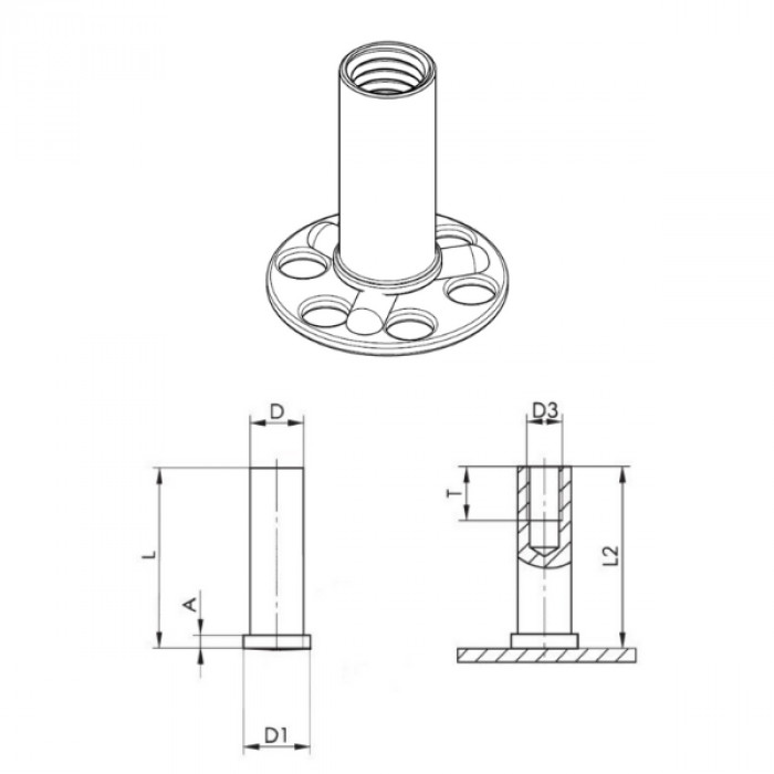 Plate with threaded bush FXDFC blind