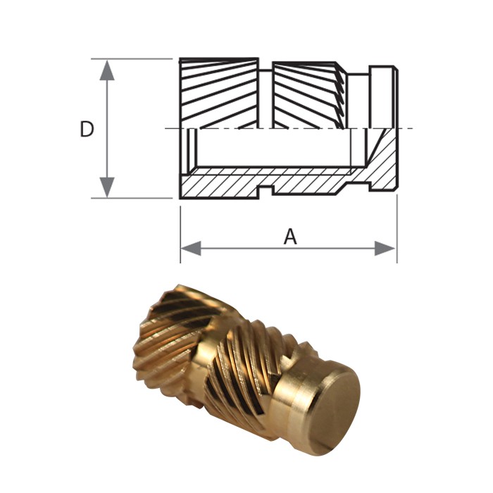 Blind ended brass thereaded inserts FXSLBCH mould-in installation