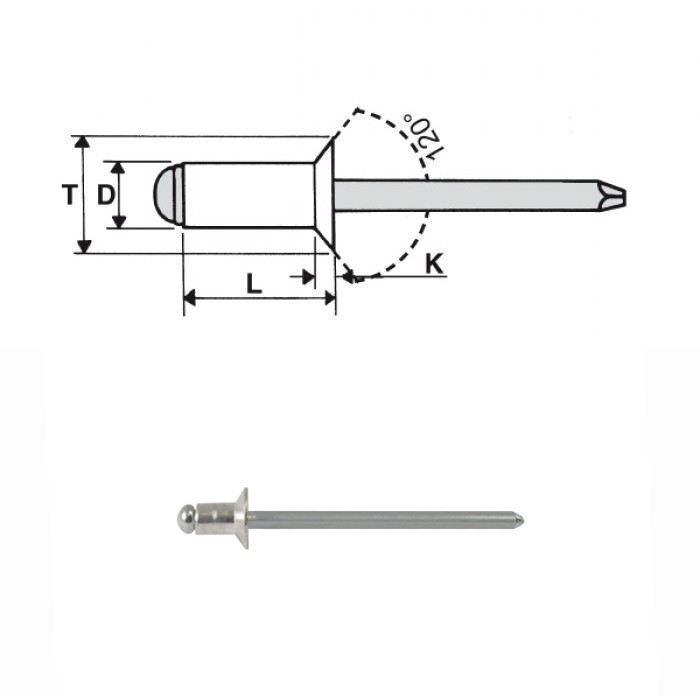 Blind rivets aluminium / steel zinc plated - Countersunk head