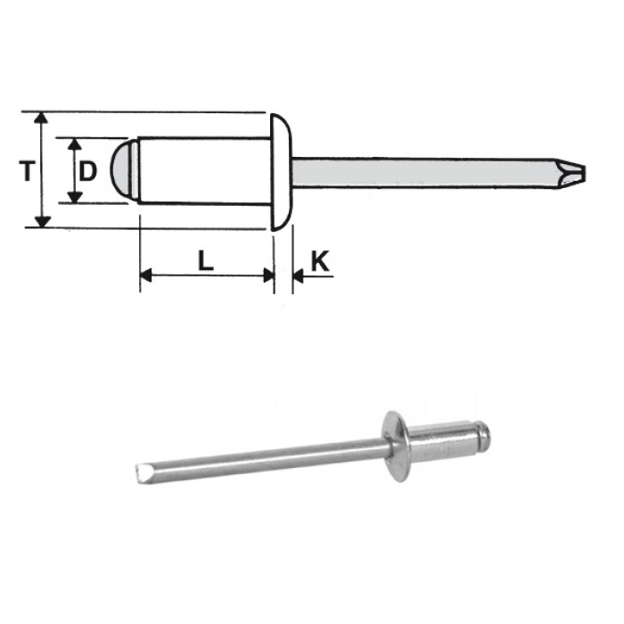 Blind rivets aluminium / steel zinc plated - Dome head