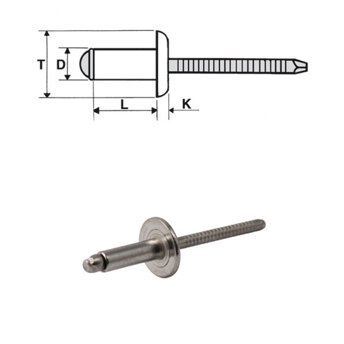 Blind rivets stainless steel A2 / stainless steel A2 - Large head