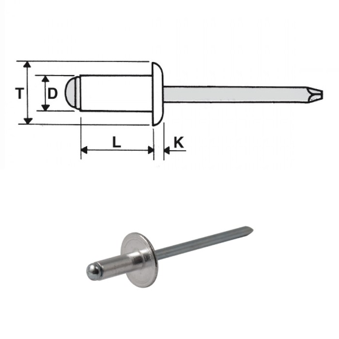 Blind rivets aluminium / steel zinc plated - Large head