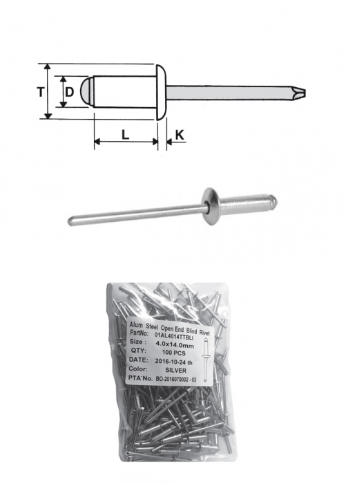 Rivetti alluminio / acciaio zincato - Testa tonda - Blister da 100 pezzi