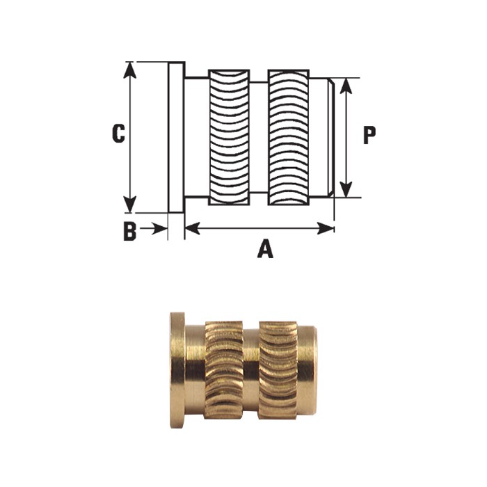 Brass threaded inserts FXHHLB type heat installation