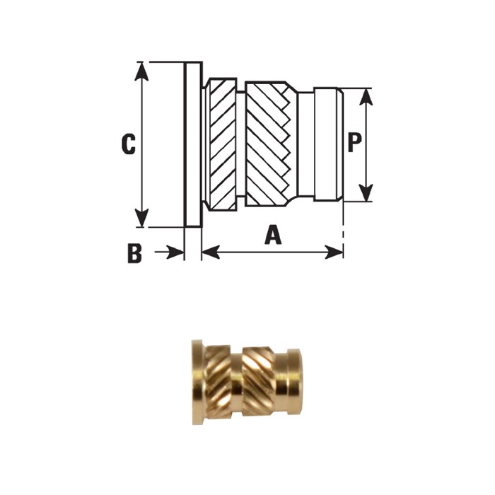 brass threaded inserts FXHSLB type heat or ultrasonics installation