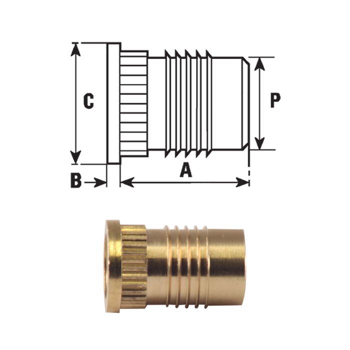 Brass threaded inserts FXHFLB type press-in installation