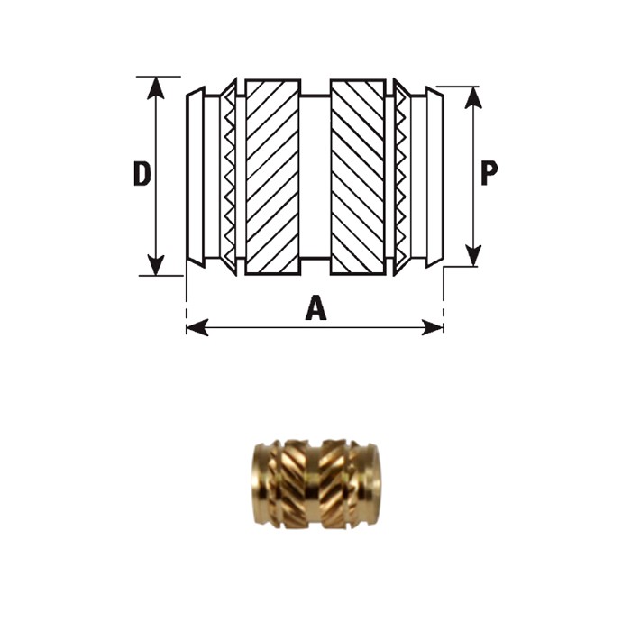 brass threaded inserts FXTCB type heat installation
