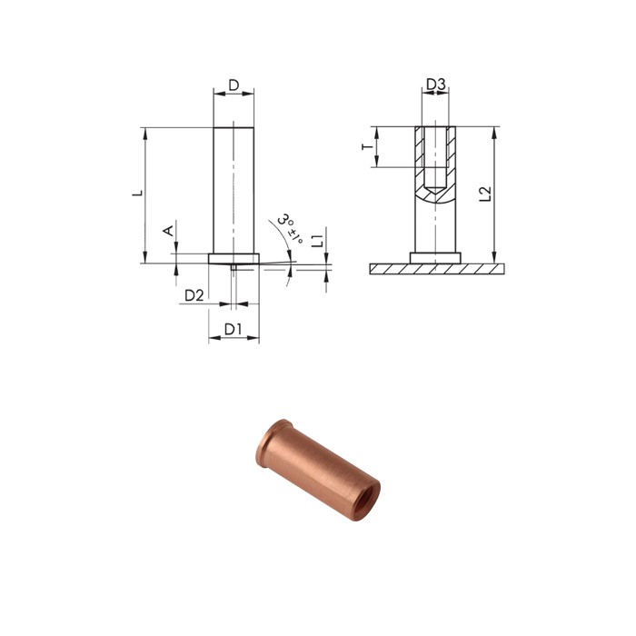 Steel Copper plated capacitor discharge studs with internal thread
