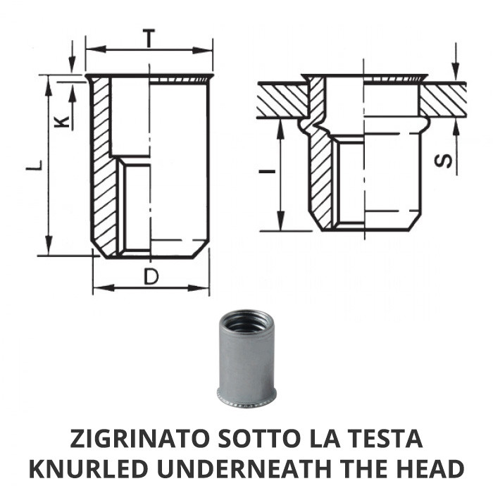 FIXI Cylindrical steel threaded inserts Reduced countersunk head