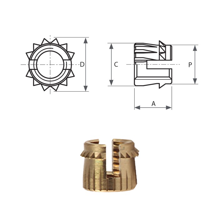 Expansion brass inserts FXCPB-C type press-in installation