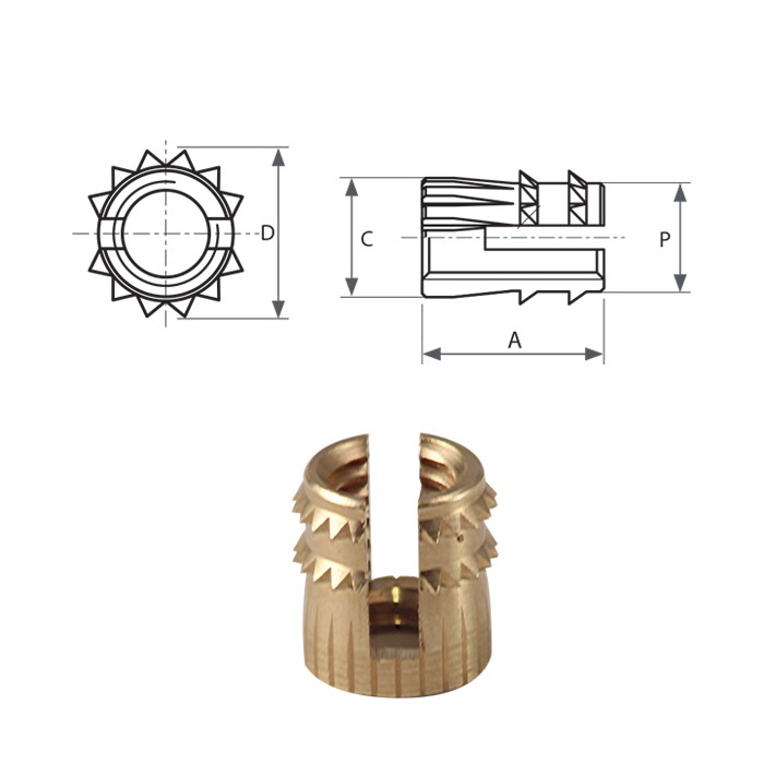 Expansion brass inserts FXCPB-L type press-in installation