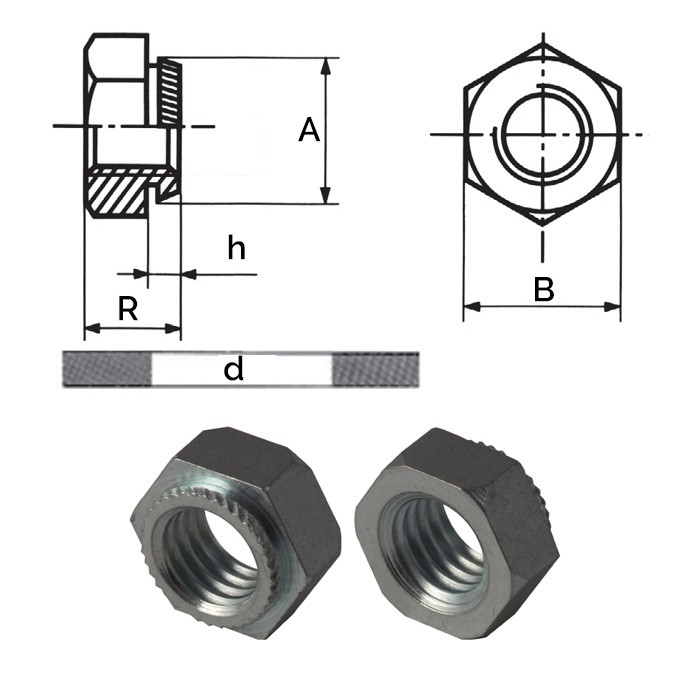 Hexagonal self-clinching nuts for sheet metal