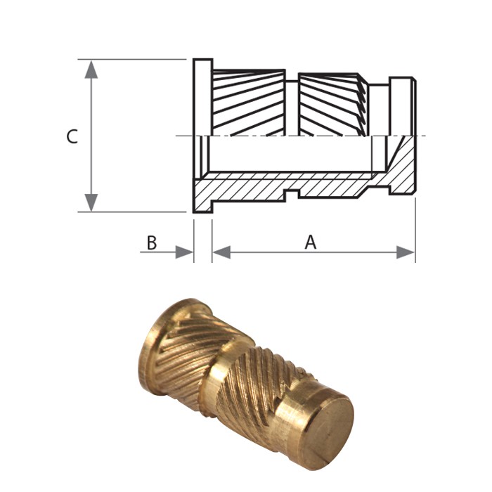 Inserti filettati in ottone ciechi FXHSLBCH inserimento costampaggio