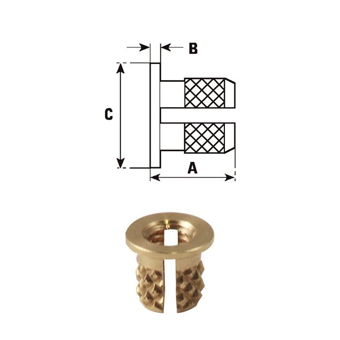 Inserti filettati in ottone tipo FXHBLB inserimento a pressione