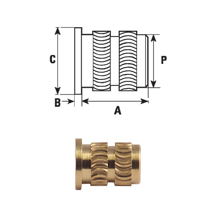 Inserti filettati in ottone tipo FXHHLB inserimento a caldo