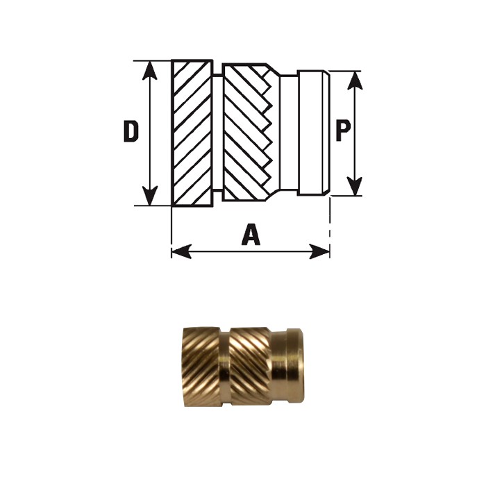 Inserti filettati in ottone tipo FXSLB - Inserimento a caldo o ultrasuoni