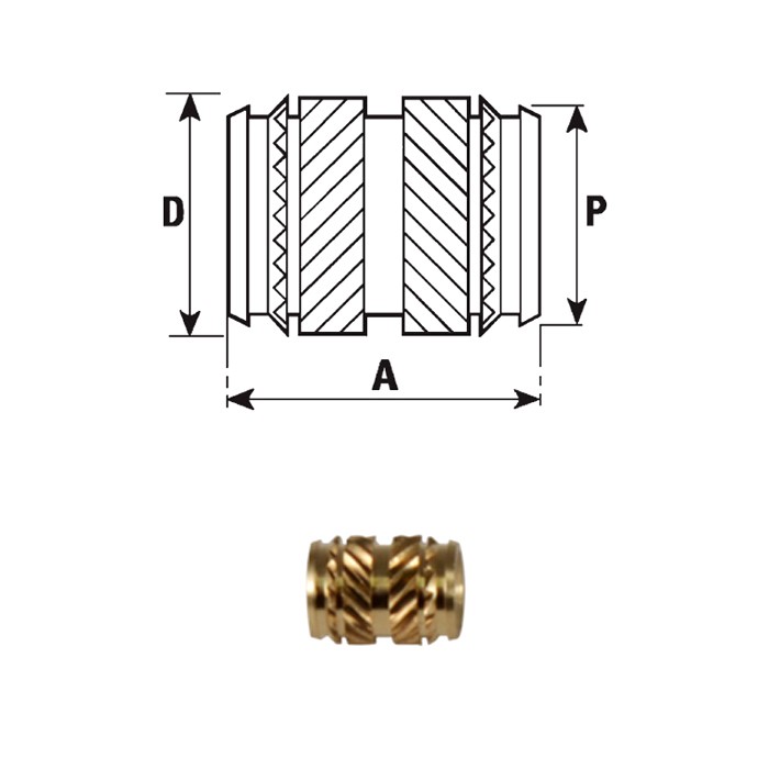 Inserti filettati in ottone tipo FXTCB inserimento a caldo