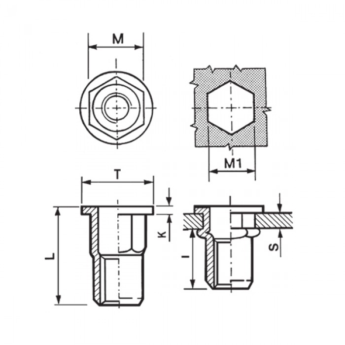 Inserti filettati semiesagonali inox A4 - Testa tonda