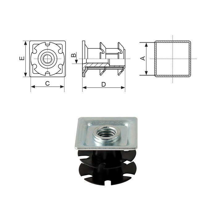 Inserts with head for square tubes