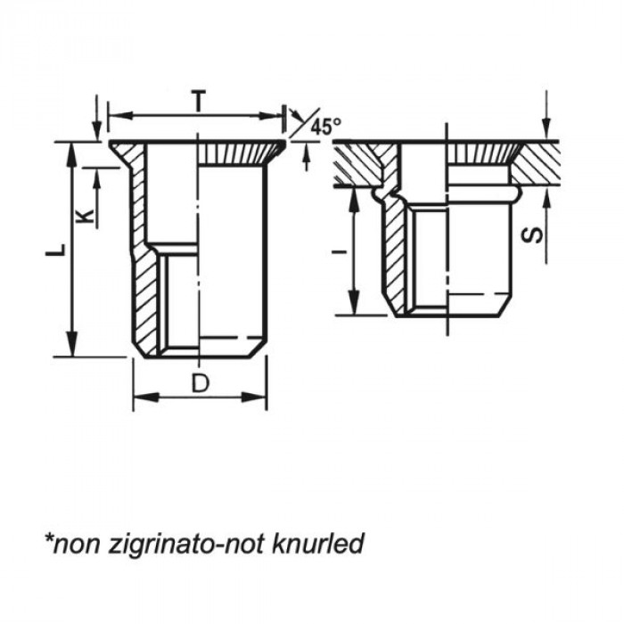 Cylindrical threaded inserts - Countersunk head