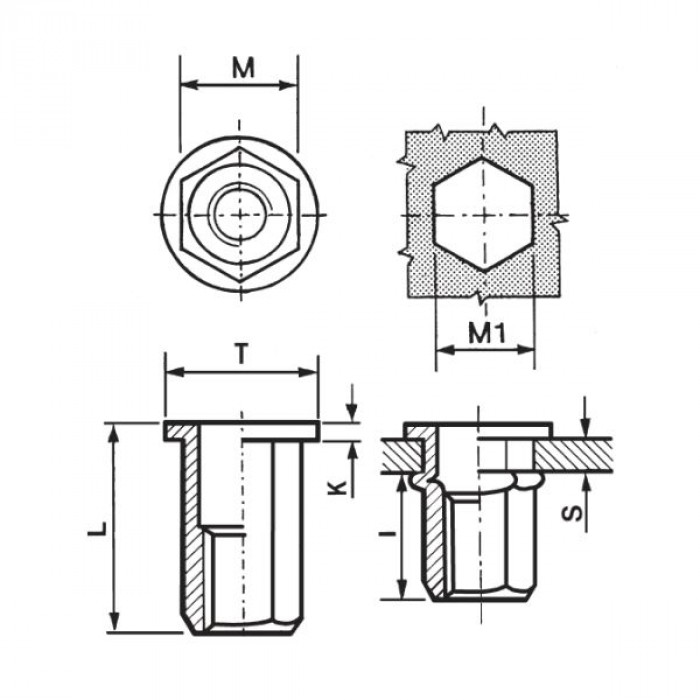 Hexagonal flat head threaded inserts