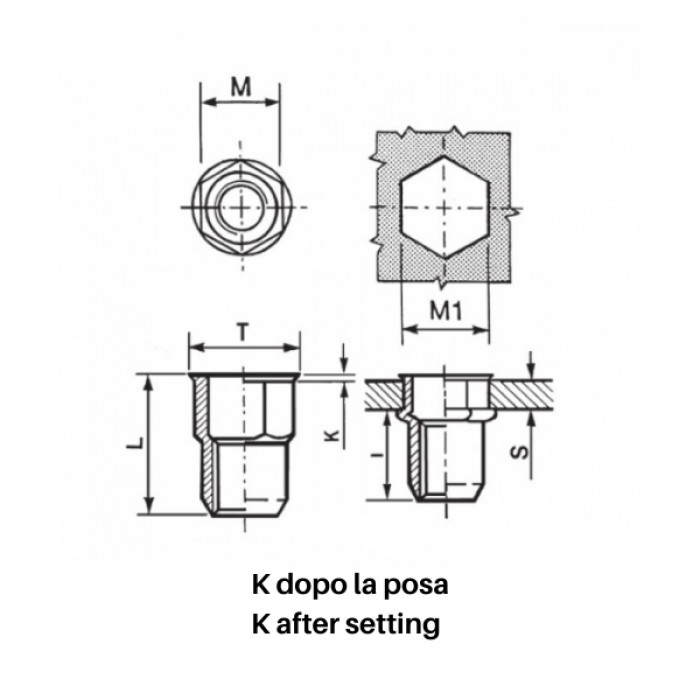 Inserti filettati semiesagonali inox A4 - Testa ridotta