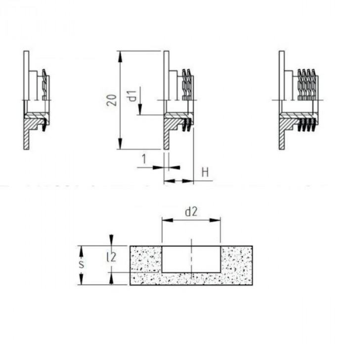 Self-anchoring threaded insert with flange metrical