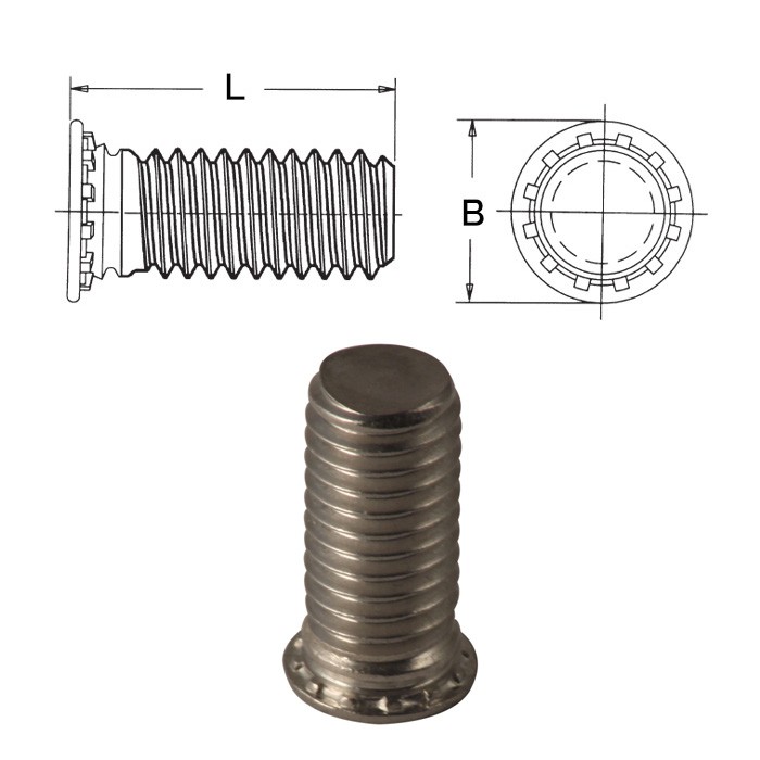 Low displacement self-clinching studs for sheet metal