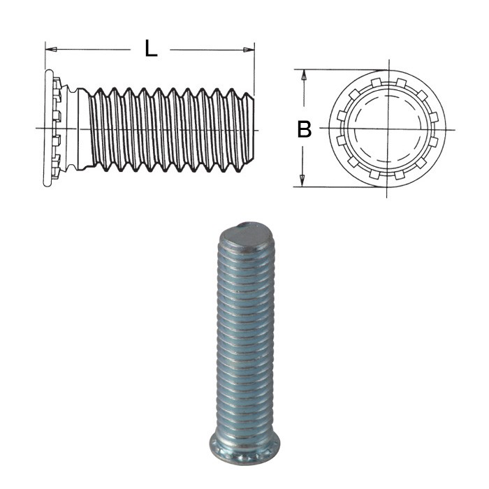 Low displacement self-clinching studs for sheet metal