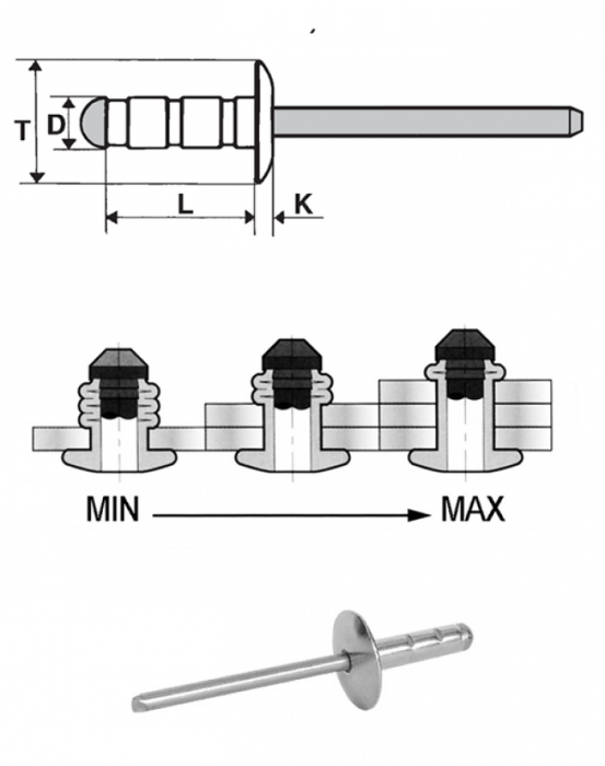 Multifix blind rivets aluminium Mg.2,5 / steel zinc plated - Extra large head