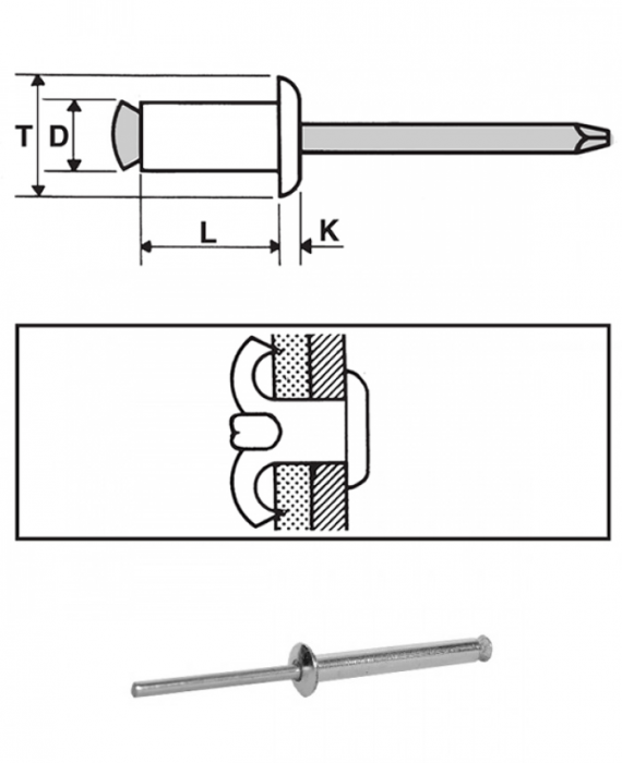 Peel rivets aluminium / steel zinc plated - Domehead