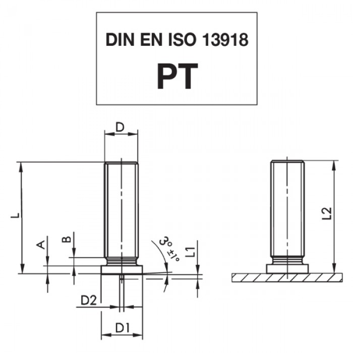 Capacitor discharge studs with external thread stainless steel A2-50