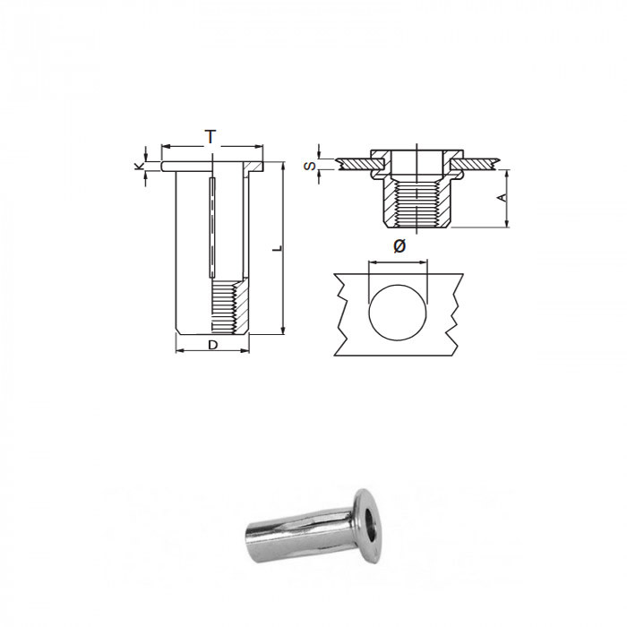 Special steel threaded inserts - Flat head