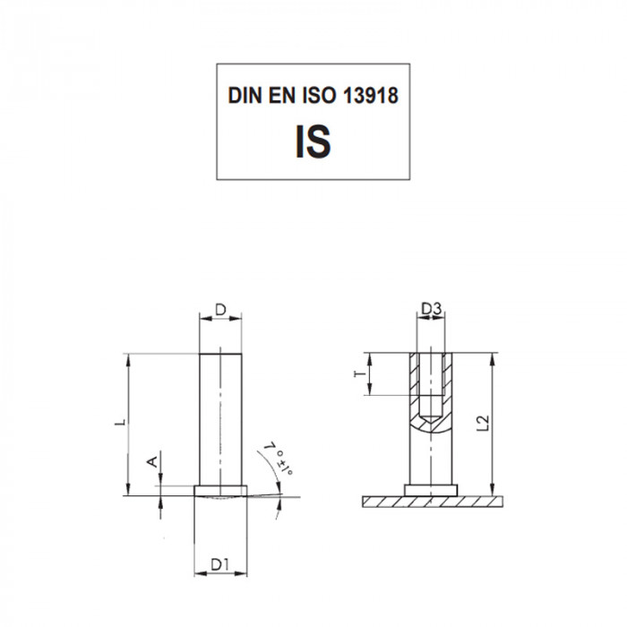 Copperd plated steel drawn-arc studs with internal thread