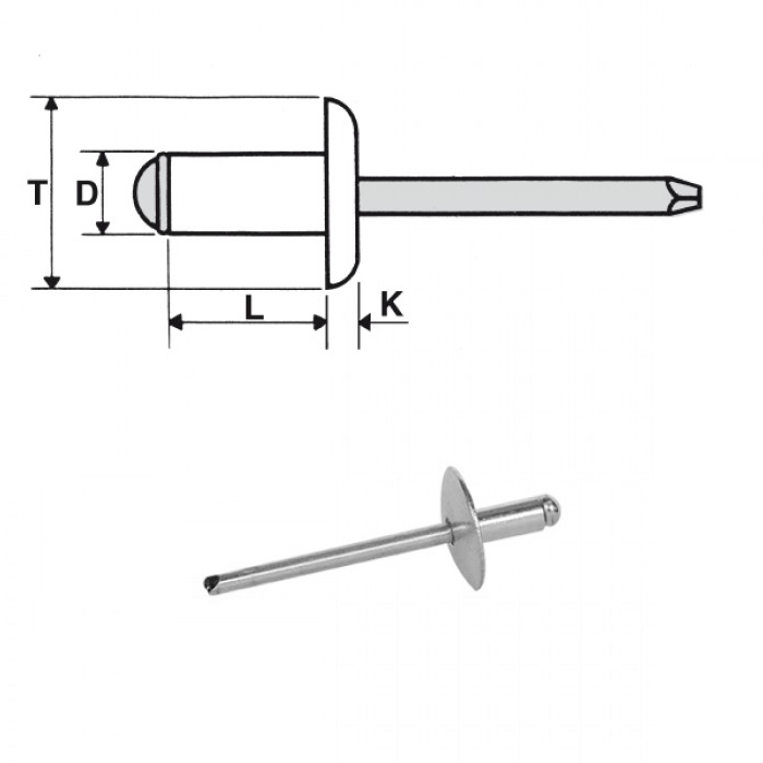 Rivetti alluminio / acciaio zincato - Testa extra larga