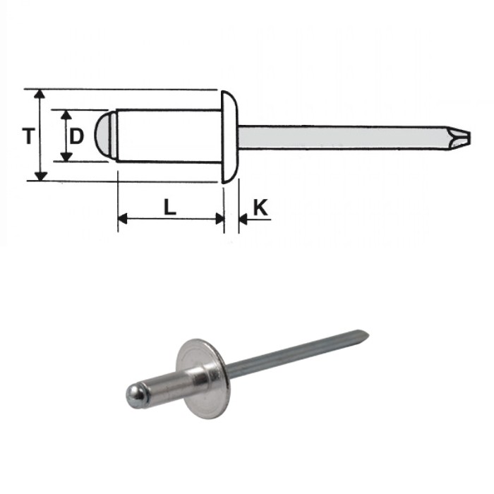 Rivetti alluminio / acciaio zincato - Testa larga