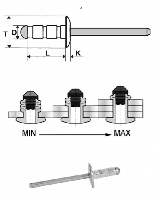 Rivetti multifix alluminio Mg.2,5 / acciaio zincato - Testa larga