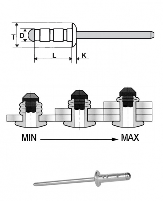 Rivetti multifix alluminio Mg.2,5 / acciaio zincato - Testa tonda