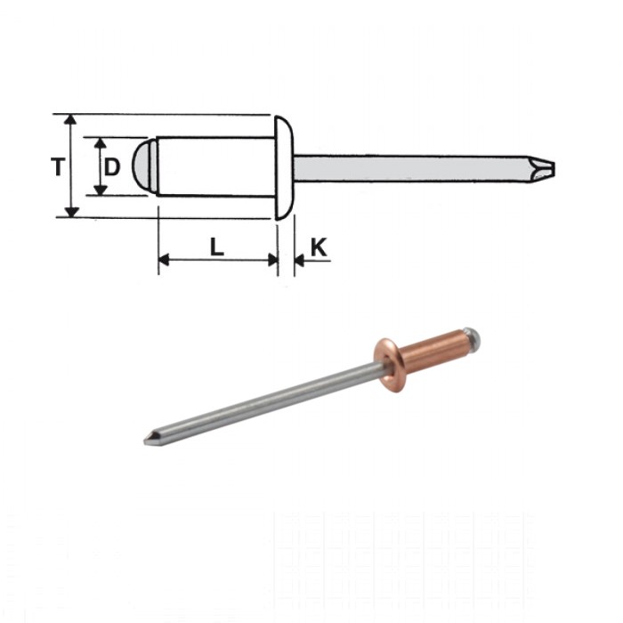 Rivetti rame / acciaio zincato - Testa tonda