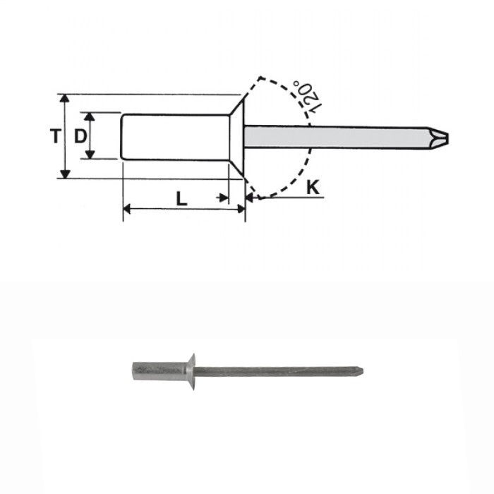 Sealed blind rivets aluminium / steel- Countersunk head